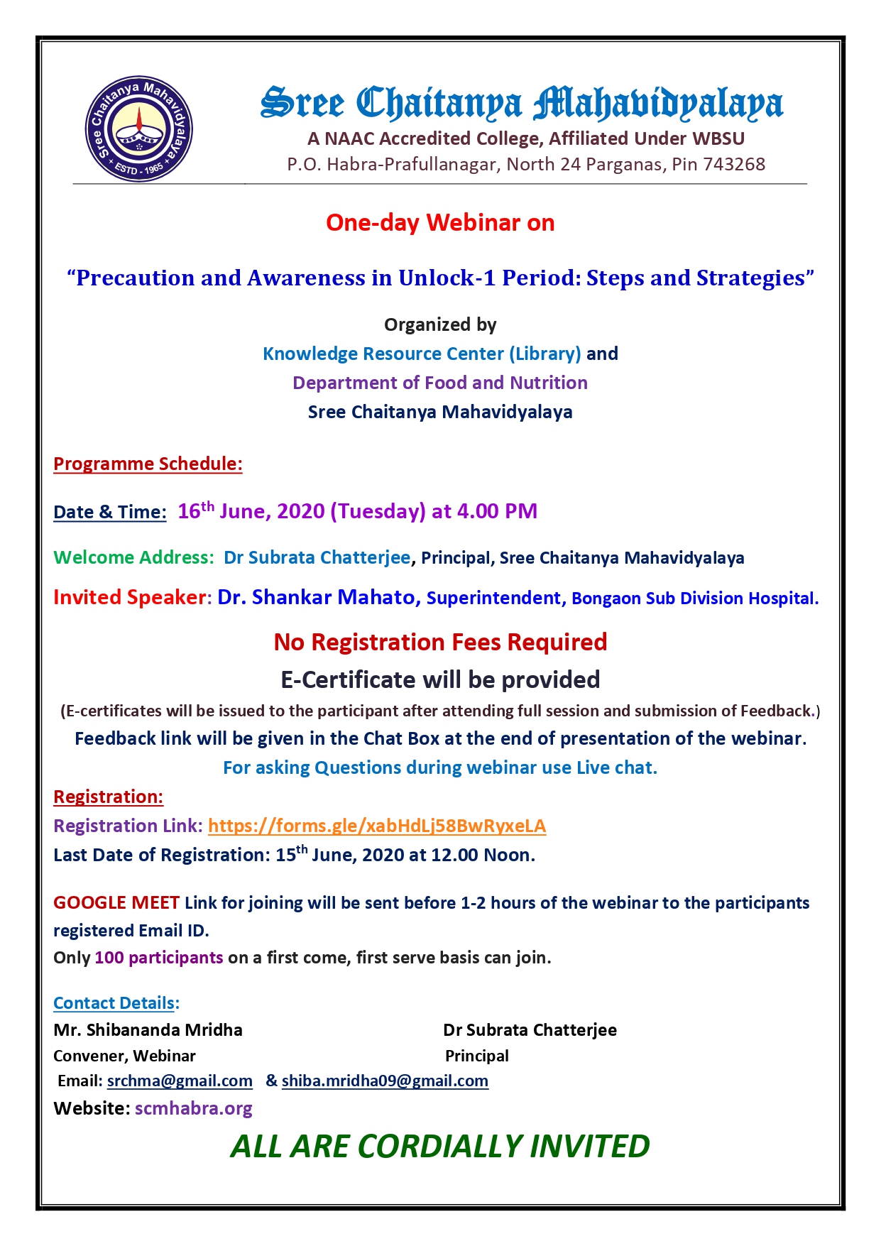 One Day Webinar, Organized By Knowledge Resource Center(Library), 16-06-2020